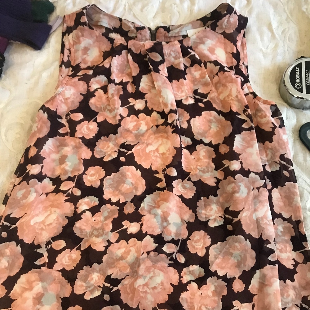 Loft Floral Print Semi-Sheer Sleeveless Blouse